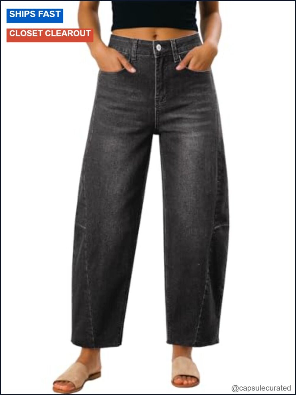 Loose Baggy Wide Leg Barrel Jeans High Waisted Stretchy Denim Pants with Pockets